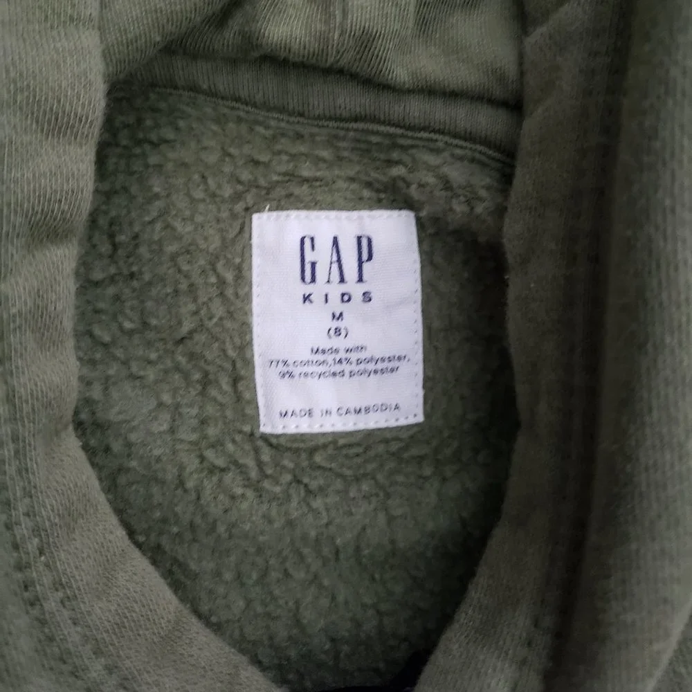GAP Kids Boys Medium 8  Olive Green Hooded Sweatshirt.